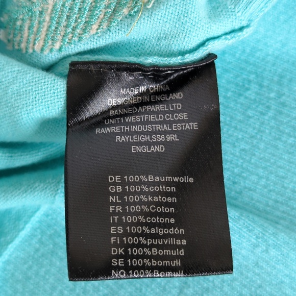 Banned Apparel Retro Rockabilly Teal Cardigan Sweater with Pink Flamingos - Picture 10 of 12